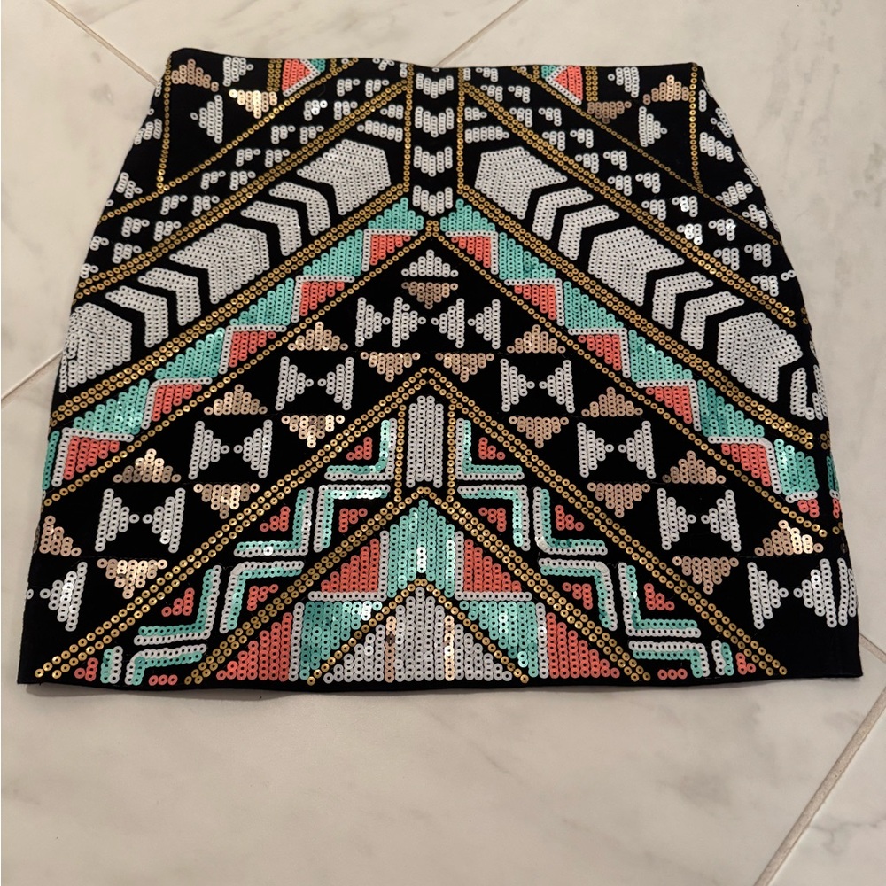 Express Sequin Mini Skirt - Black, Gold, and Turquoise